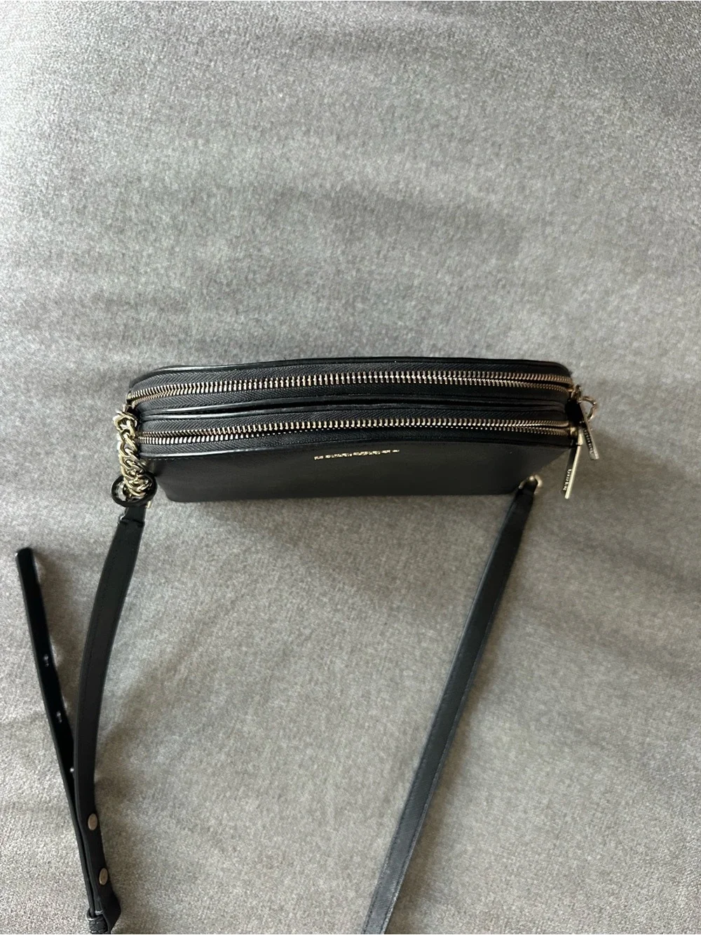 kate spade Black Leather Half-Moon Crossbody with Gold Chain